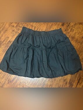 Black Mini Skirt with Elastic Waist and Drawstring Detail